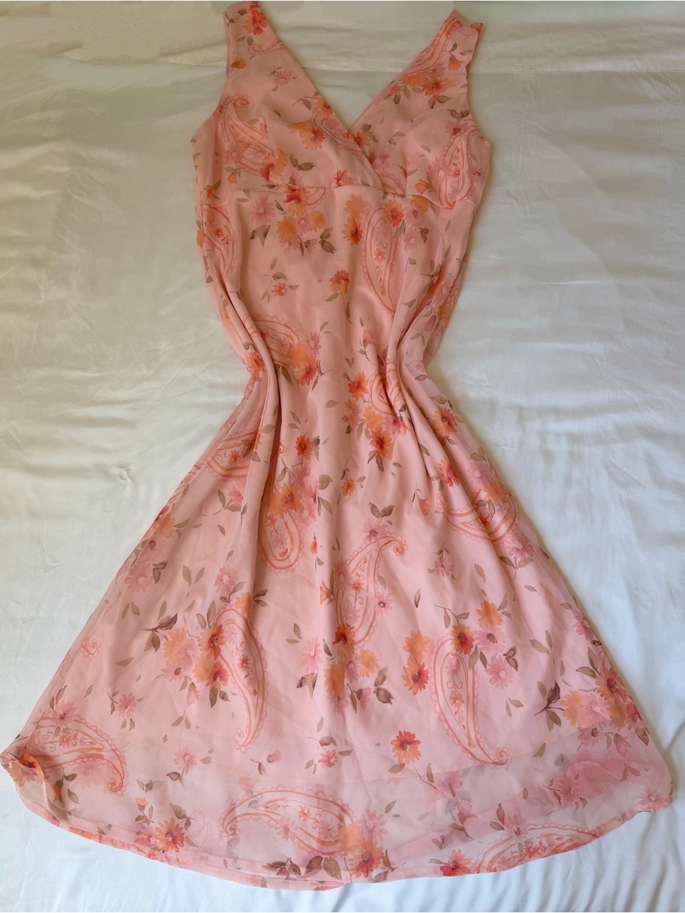 Pink Floral V-Neck Midi Dress